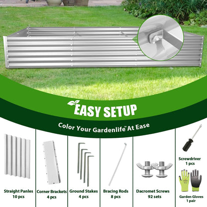 A ANLEOLIFE 8X4X1.5 ft Galvanized Raised Garden Bed, Rectangle Above Ground Modular Metal Planter