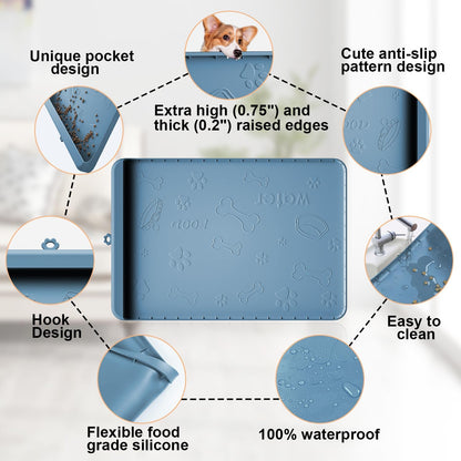 Dog Food Mat - Silicone Dog Mat for Food and Water - 36" x 24" Large Pet Feeding Mats with Residue
