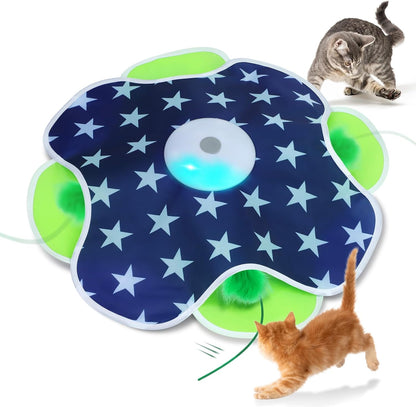 Interactive Cat Toys Auto Moving Feather Concealed in Mat,Motion Activated Cat Toys with Mouse
