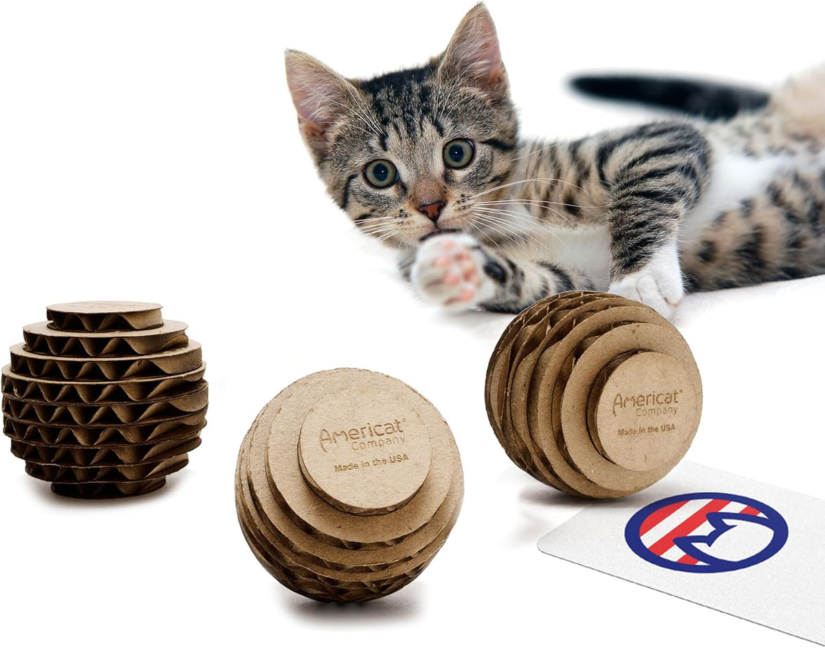 Cat Ball Toys by Americat – Made in USA – Safe Cardboard Cat Toys – for Interactive and Independent