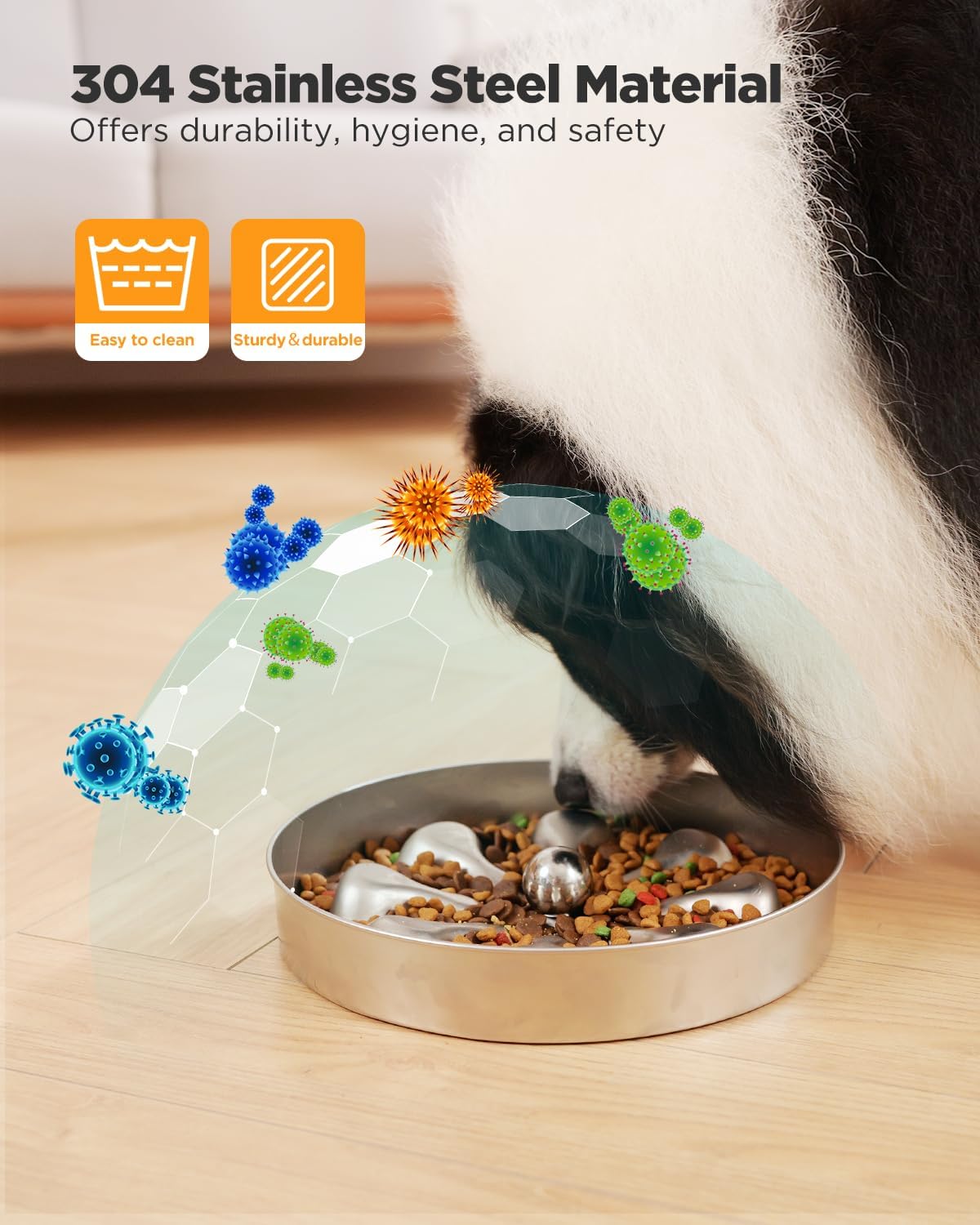 Slow Feeder Dog Bowl – Stainless Steel Non-Slip Metal Bowl for Slow Feeding, 5 Cups Large Capacity
