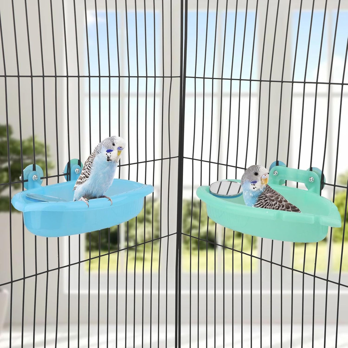 Wontee Bird Bath Box with Mirror Portable Parrot Hanging Bathroom Bathing Tub for Small Birds