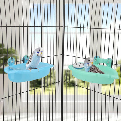 Wontee Bird Bath Box with Mirror Portable Parrot Hanging Bathroom Bathing Tub for Small Birds