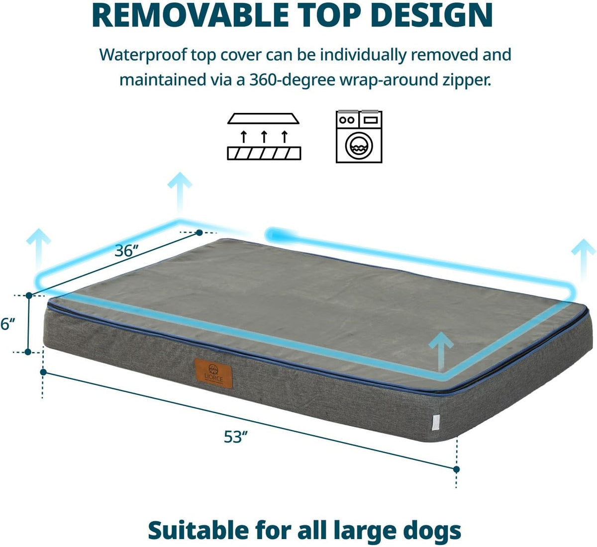 Orthopedic Memory Foam Giant Dog Bed - 6" Thick Beds for Large Sized Dog - Waterproof Removable