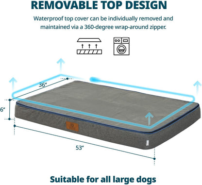 Orthopedic Memory Foam Giant Dog Bed - 6" Thick Beds for Large Sized Dog - Waterproof Removable