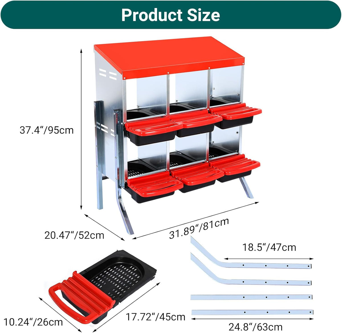 Chicken Nesting Box, 6 Hole 2 Layer Hen Nest Boxes with Legs, Roll Away Eggs Laying Boxes,Cleanable