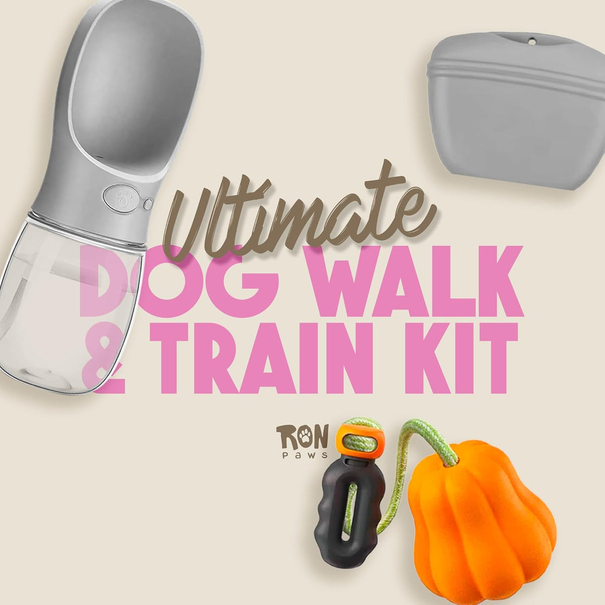Ultimate Dog Walk & Train Kit - Silicone Dog Treat Pouch - Tug Ball - Portable Water Bottle for