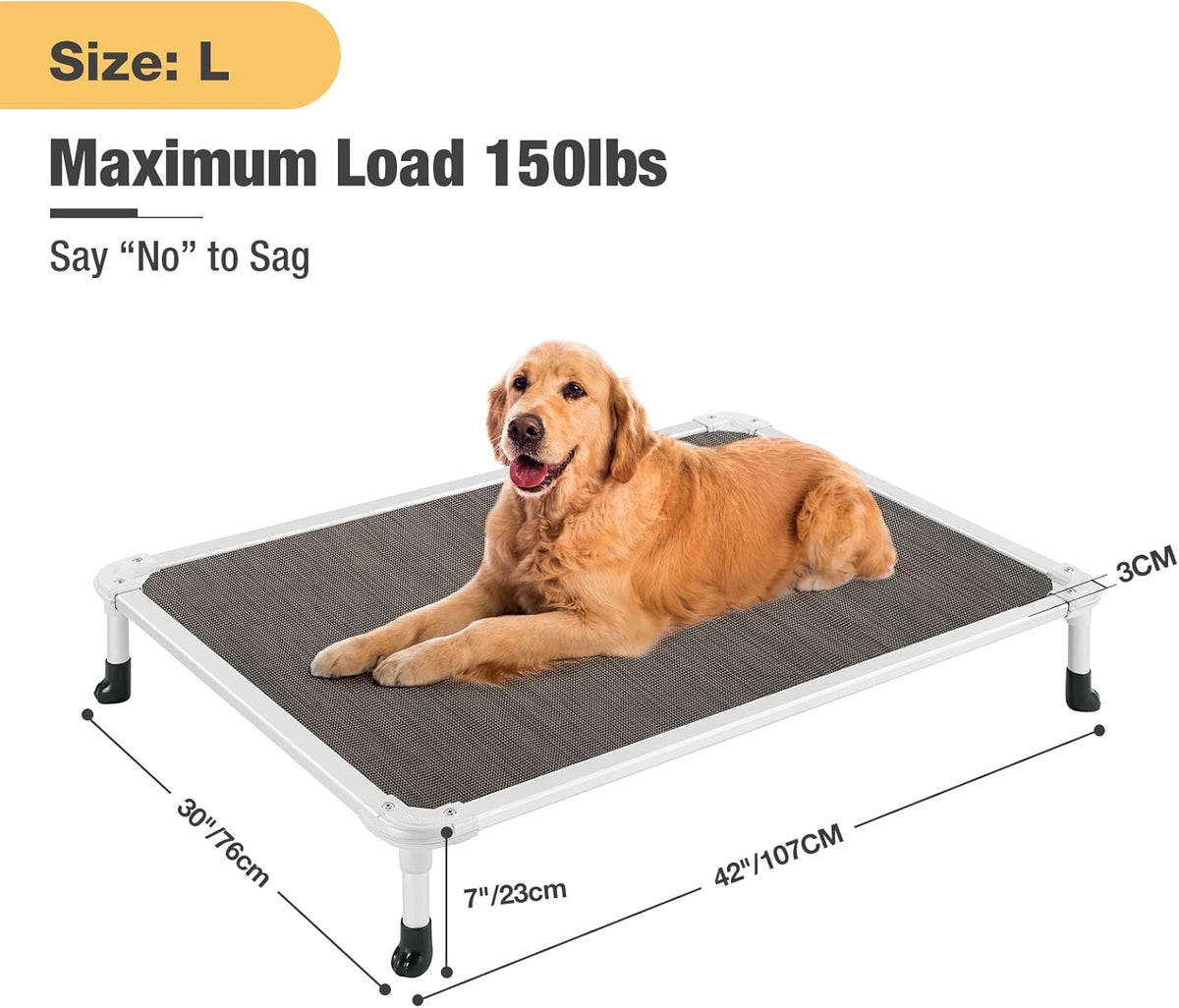 Veehoo Chew Proof Elevated Dog Bed - Cooling Raised Pet Cot - Silver Aluminum Frame and Durable