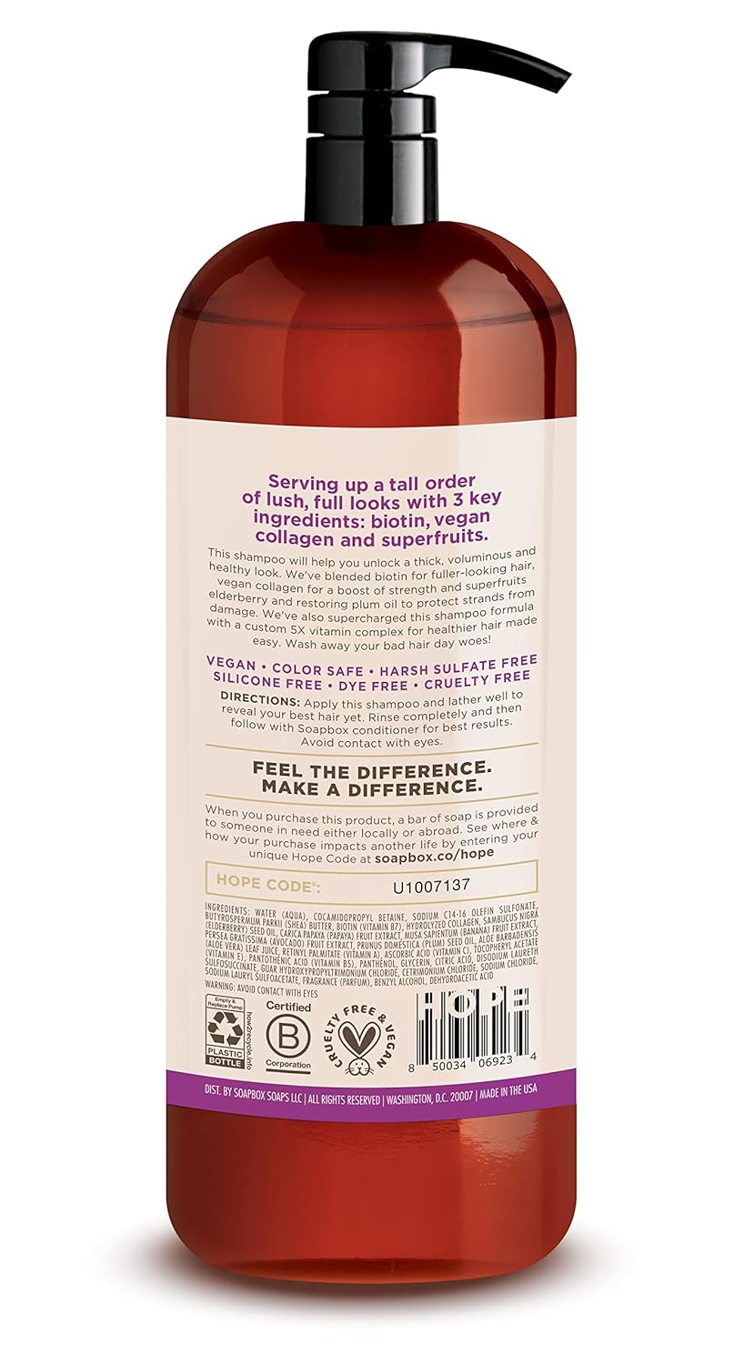 Soapbox Biotin Shampoo, Biotin & Collagen Super Fruit Shampoo for Thin, Fine, Thinning Hair |