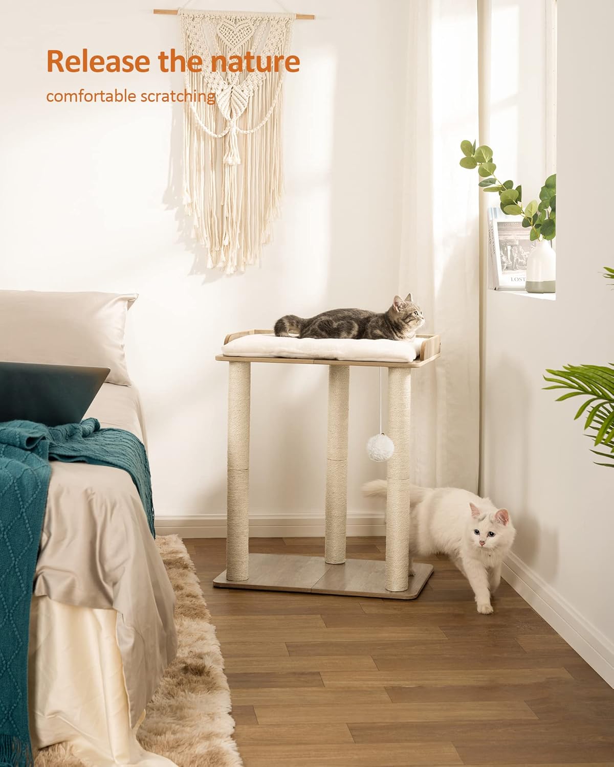 FourFurPets 26.7in Large Cat Tree Tower Condo, Cat Scratch Posts for Indoor Cats, Big Plate, Three