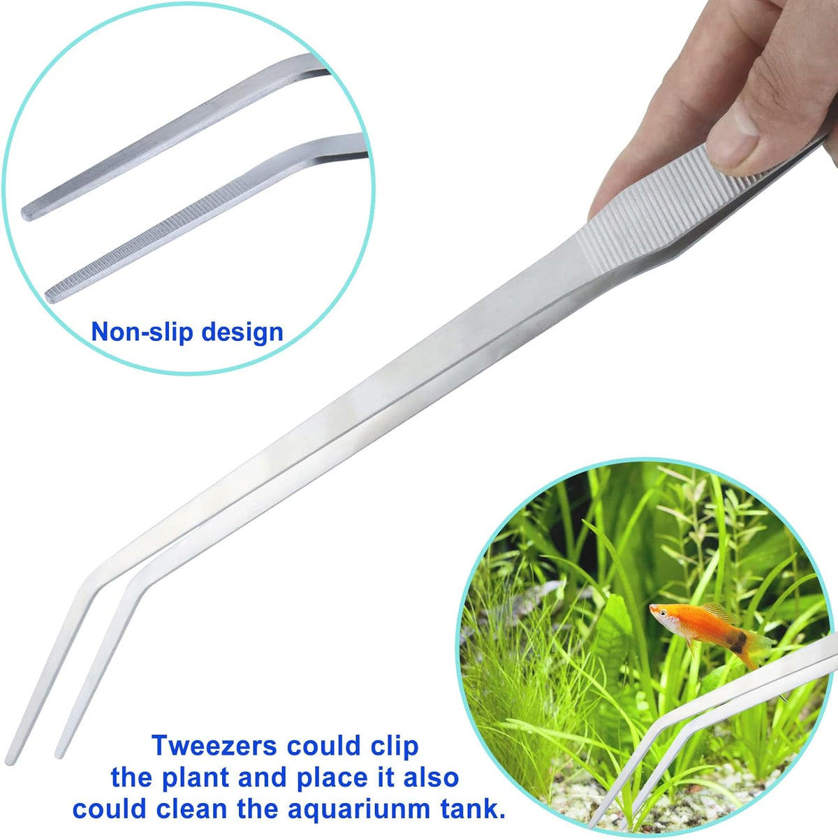 Aquarium Aquascape Tools Kit, Long 15 Inch Stainless Steel Aquatic Plants Tools, 4 in 1 Anti-Rust