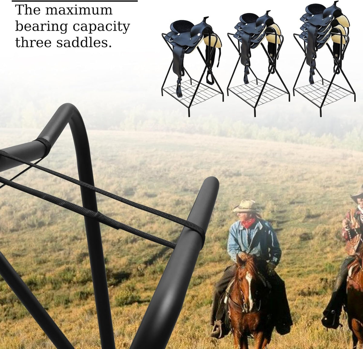 Dunatou Saddle Rack Freestanding Saddle Stand Foldable Horse Saddle Storage Rack Full Size Saddle