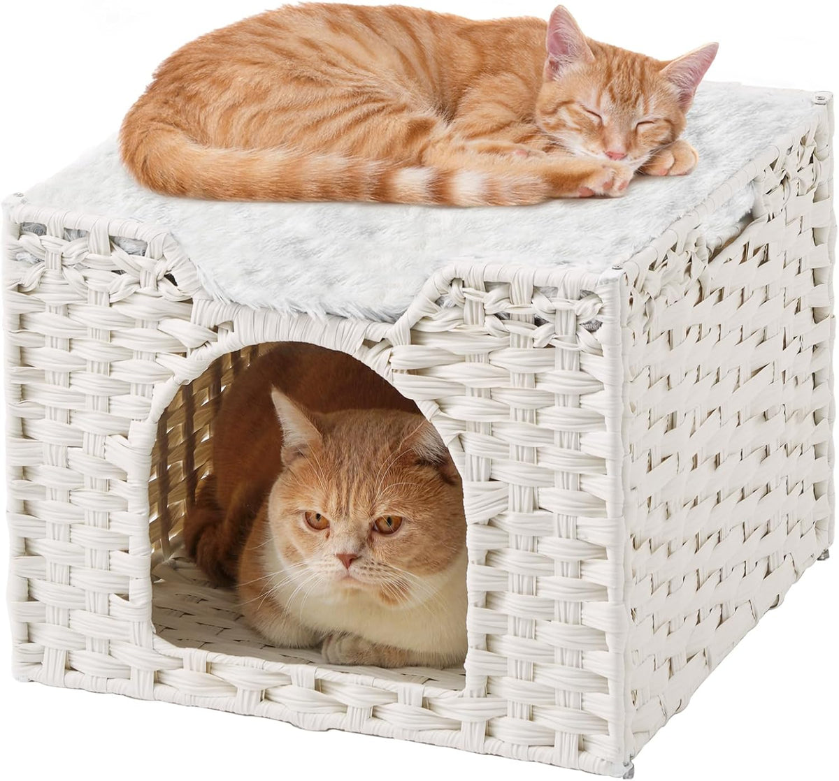 Cat Beds Indoor Kitten House, Handwoven Rattan Cat Cave Pet Cube, Large Cat Houses, One Bed Mat