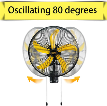 HiCFM 20" Oscillating Wall Mount Fan, 5000 CFM High Velocity Industrial Wall Mounted Heavy Duty
