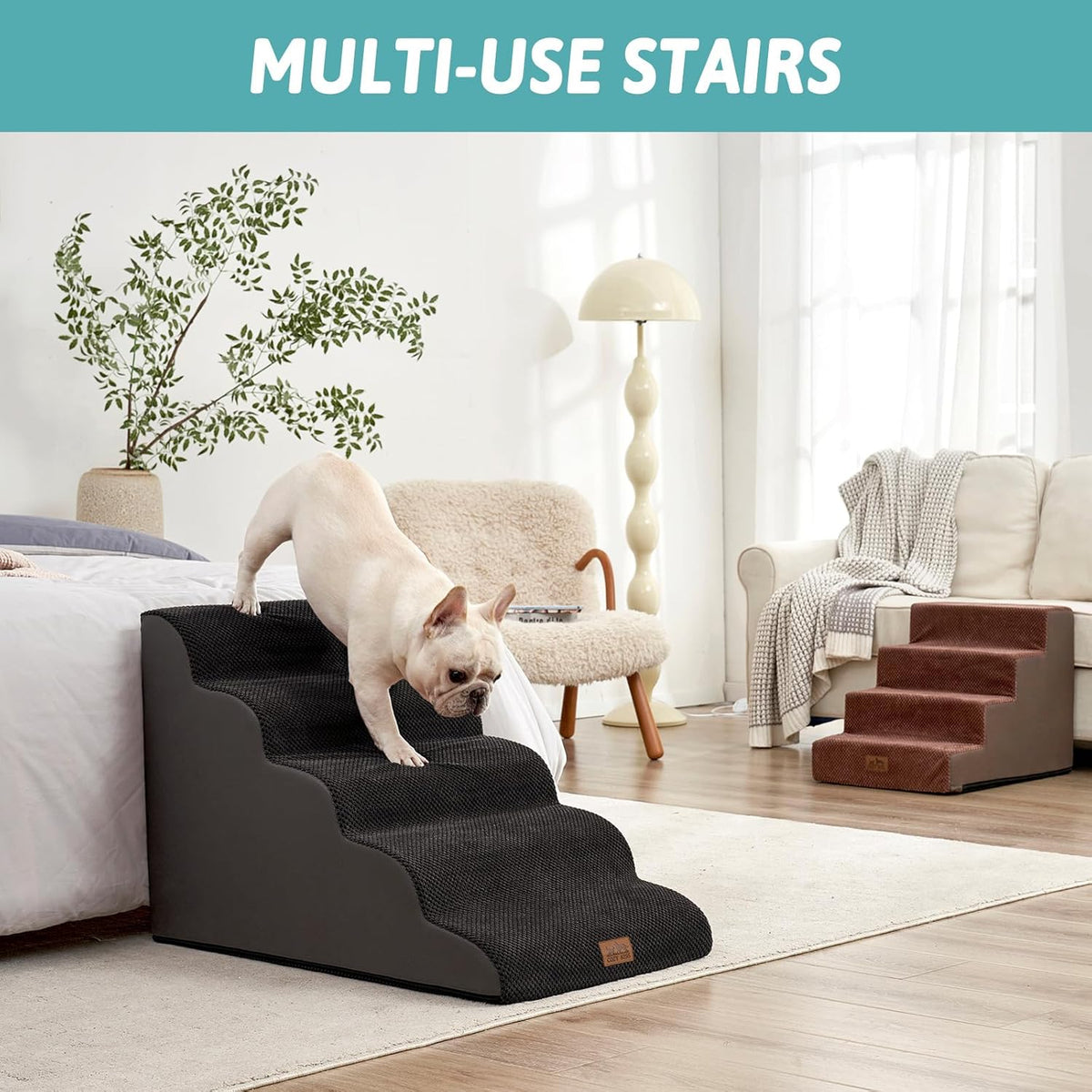 Extra Wide Dog Stairs 19.7" Width, Large Pet Step for Small Medium Dog, Puppy or Cat, Ramp for High