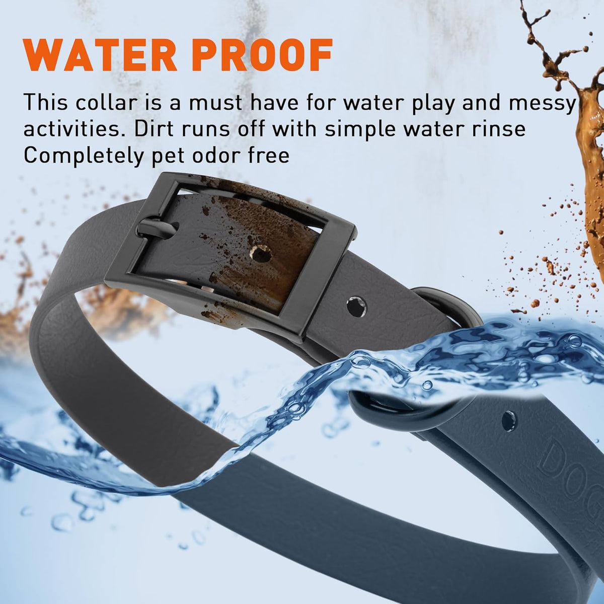 Dogline Biothane Waterproof Dog Collar Strong Coated Nylon Webbing with Black Hardware Odor- Proof