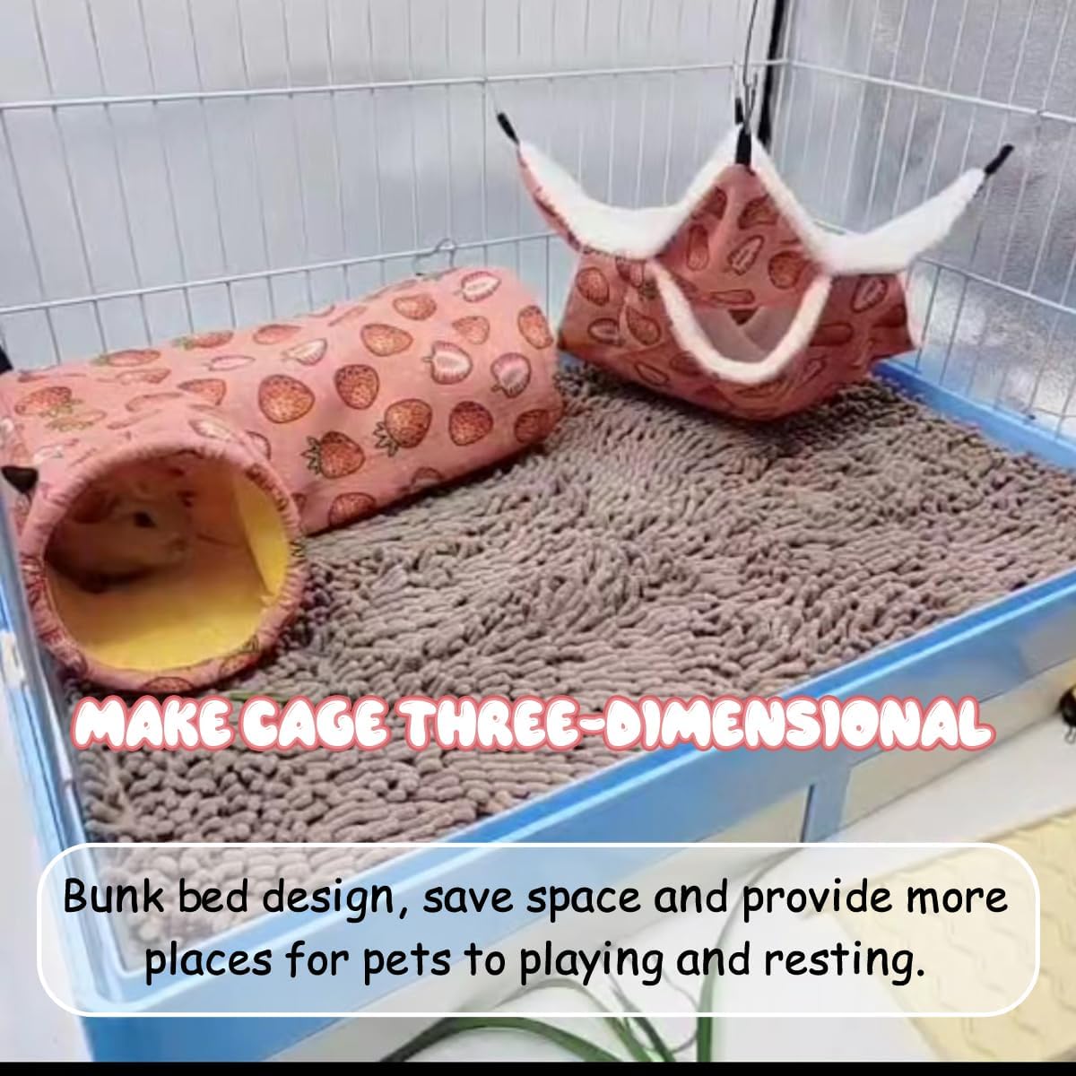 LYART Guinea Pig Rat Ferret Hammock & Warm Bed - Small Pet Hideout Tunnel Cave Hanging Bunkbed