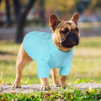 Queenmore Small Dog Pullover Sweater, Cold Weather Cable Knitwear, Classic Turtleneck Thick Warm