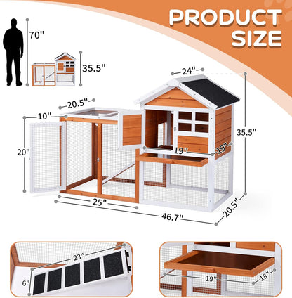 Outvita Rabbit Hutch, Small Wood Chicken Coop, 48" Guinea Pig Cage w/Pull-Out Tray, Waterproof