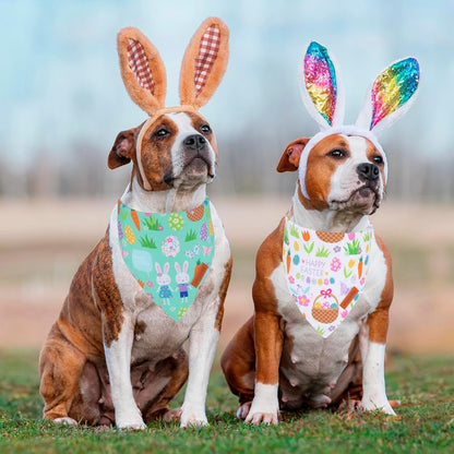 PTDECOR Easter Dog Bandana, Reversible Rabbit Easter Egg Dog Scarf, Multi Size, White Green