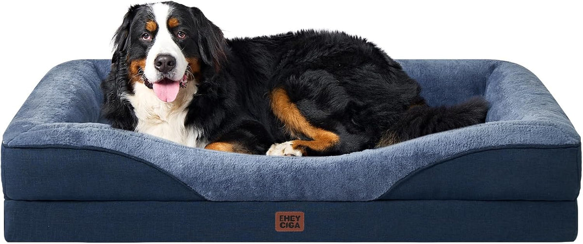 EHEYCIGA Memory Foam XL Dog Bed for XLarge Sized, Extra Large Orthopedic Dog Sofa with Sides and