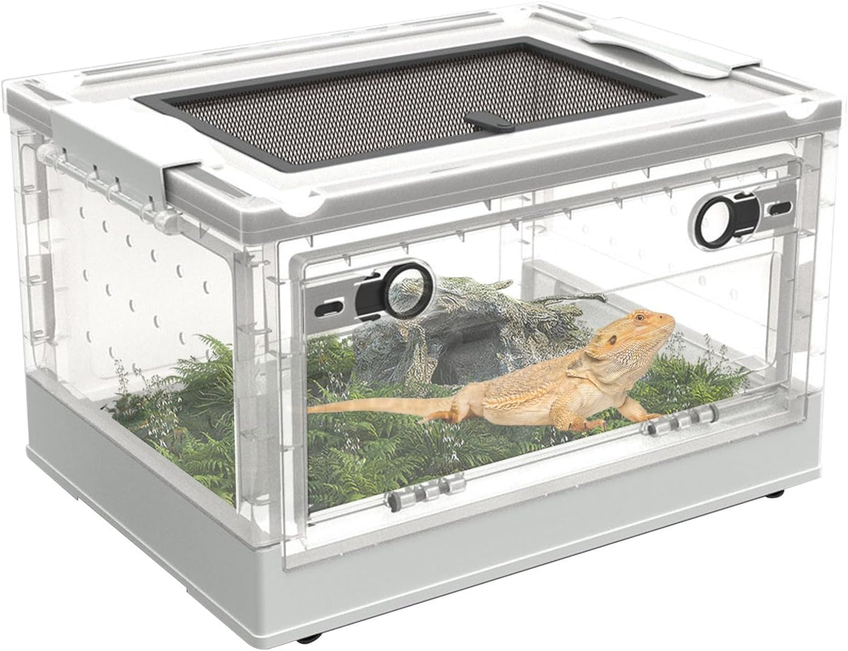 PINVNBY Plastic Reptile Feeding Box with Wheels,Reptiles Breeding Enclosure Cages Transparent