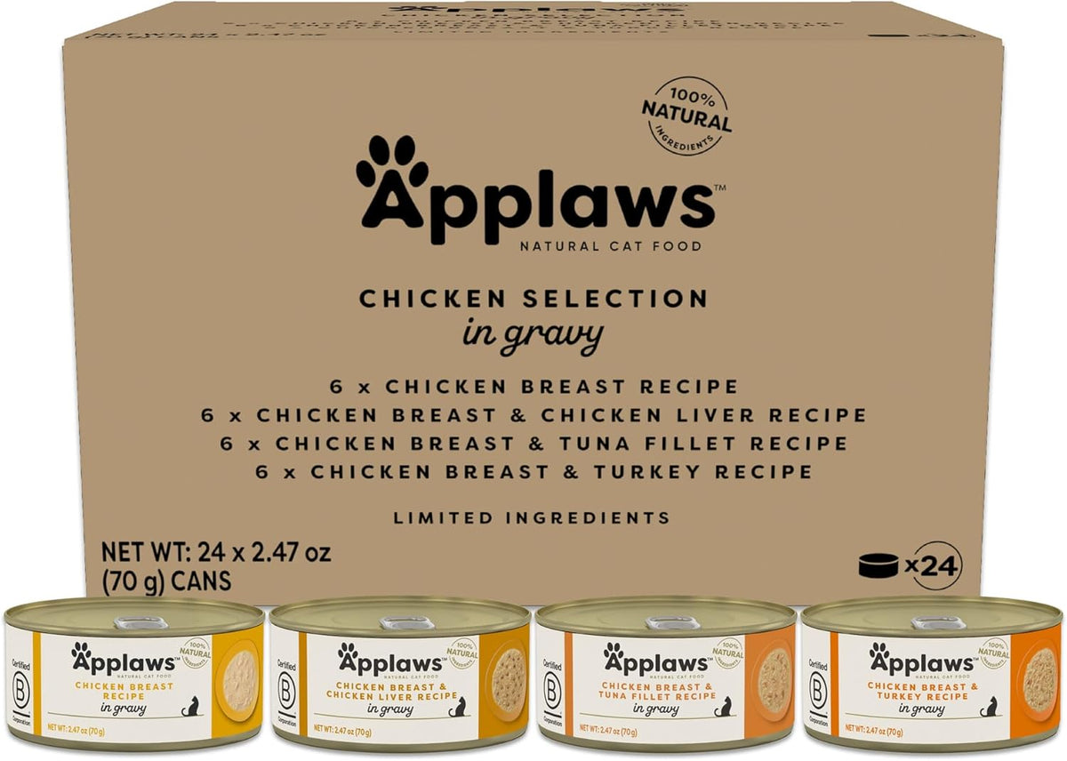 Applaws Natural Wet Cat Food in Gravy, Limited Ingredient Canned Wet Cat Food, No Additives, Made