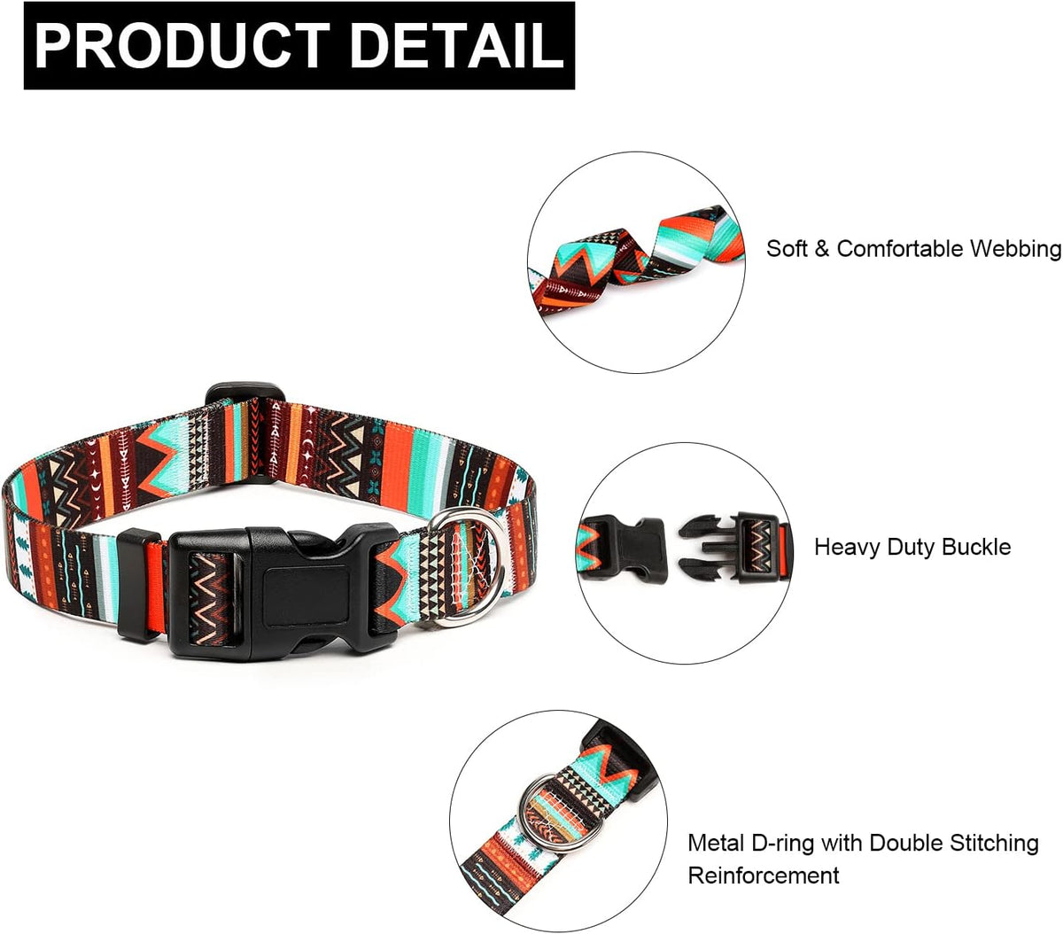 Mercano Adjustable Dog Collar - Special Design Patterns, Soft Nylon Comfortable Durable Pet Collar