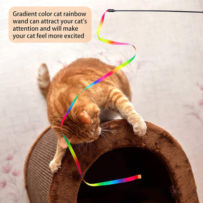 Cat Wand Toys Interactive Kitten Toys for Indoor Cats Colorful Teaser Wand String for Exercise