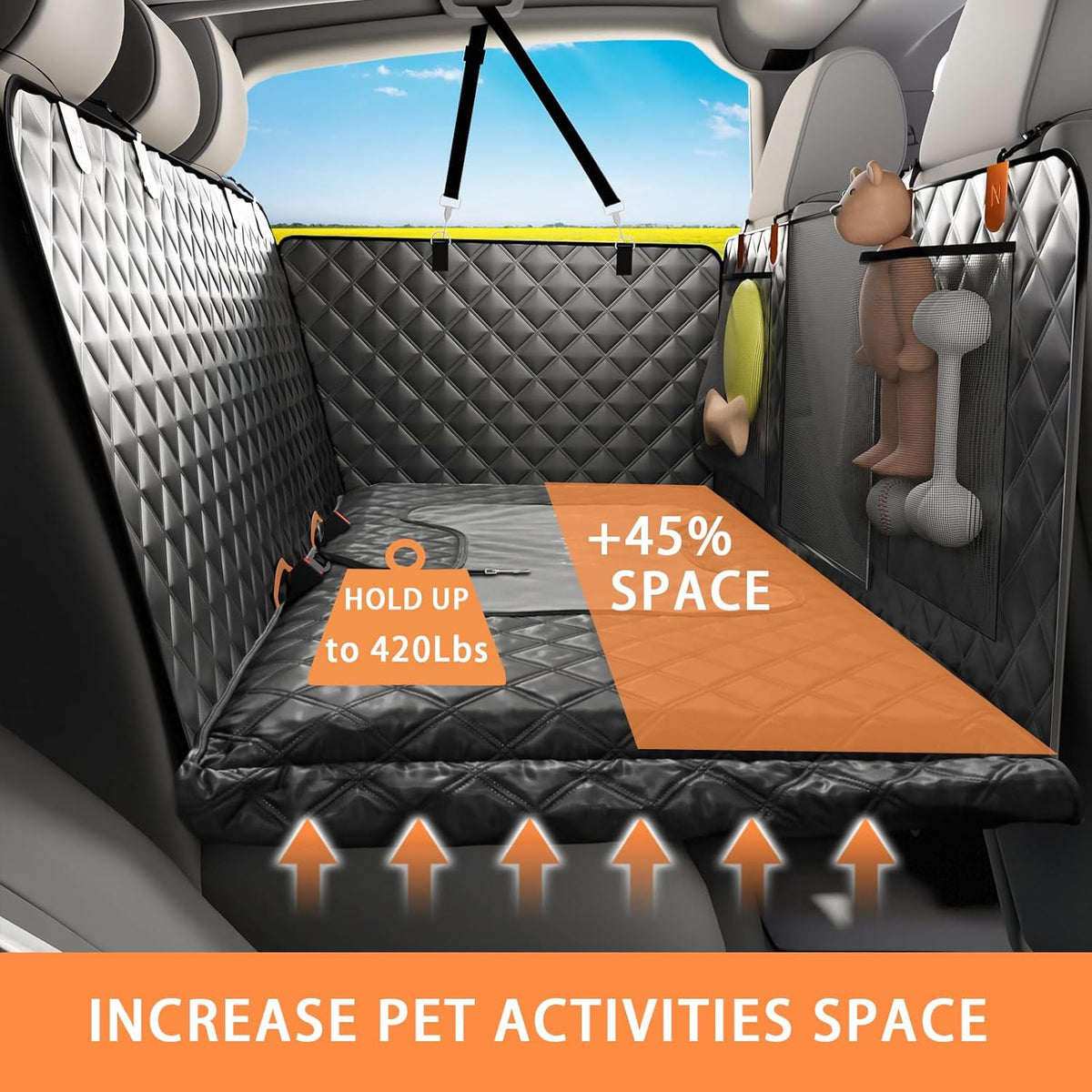 Car Back Seat Pet Cover for Dogs Back Seats Protector, Soft Inflatable Cushion Backseat Extender