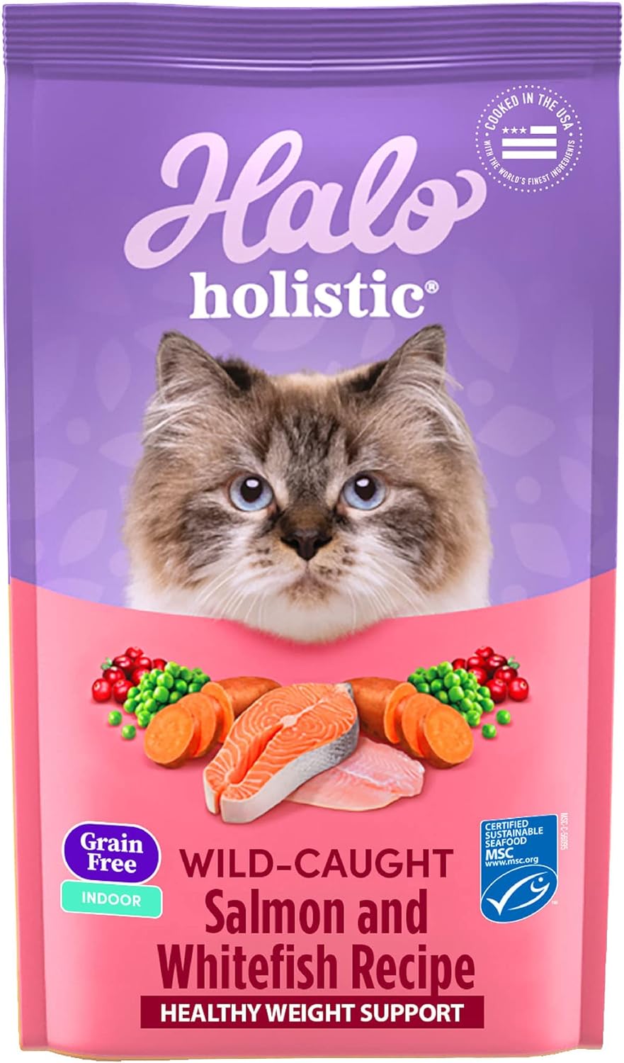 Halo Holistic Cat Food Wild Caught Salmon & Whitefish Formula, Grain Free Dry Cat Food, For Healthy