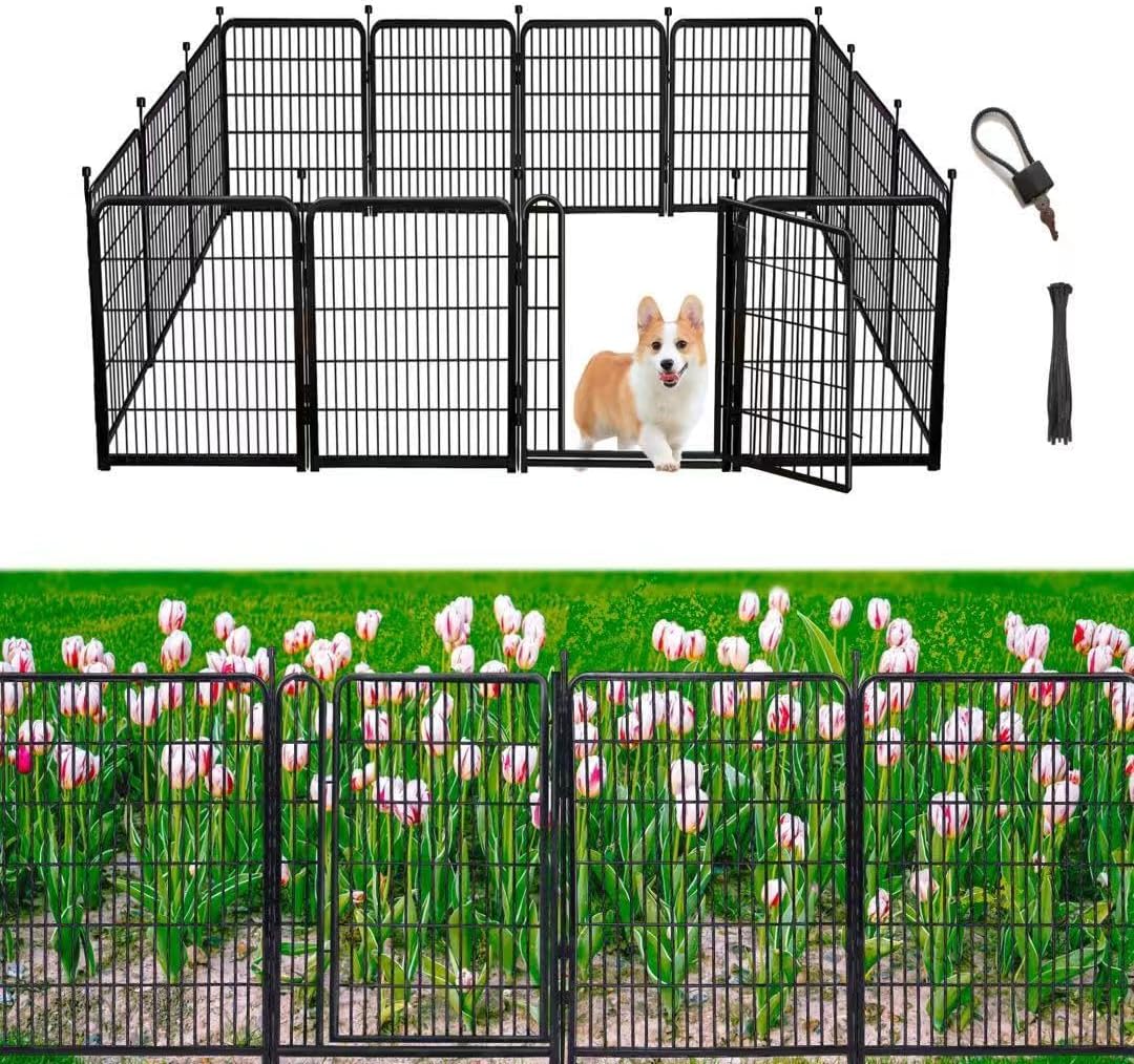 Garden Fencing 32 inch High, 12 Panels Total 26.6 Ft(L) Dog Fence Outdoor for Yard, Gate 21 Inches