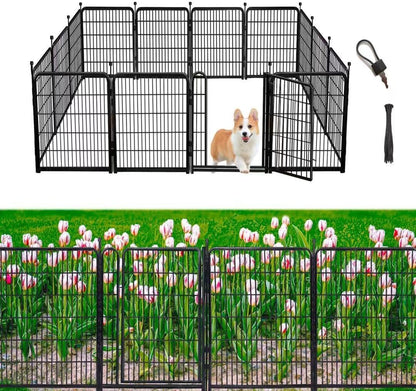 Garden Fencing 32 inch High, 12 Panels Total 26.6 Ft(L) Dog Fence Outdoor for Yard, Gate 21 Inches