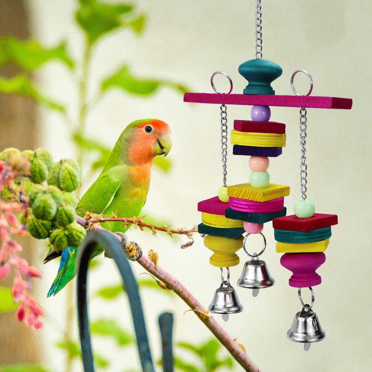 Litewoo Bird Parrot Parakeet Toys, Colorful Bite Wood Swing Toy for Small Medium Parakeet Cockatiel