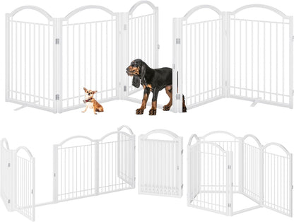 BHG Metal No-Assembly Freestanding Dog Gate with Door Walk Through, Extra Wide 120", Extra Tall 32"