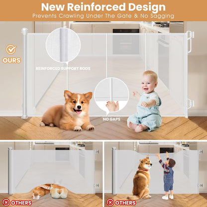 Reinforced Retractable Baby Gate or Mesh Dog Gate,Easy to Use for Stairs, Doorways, Hallways