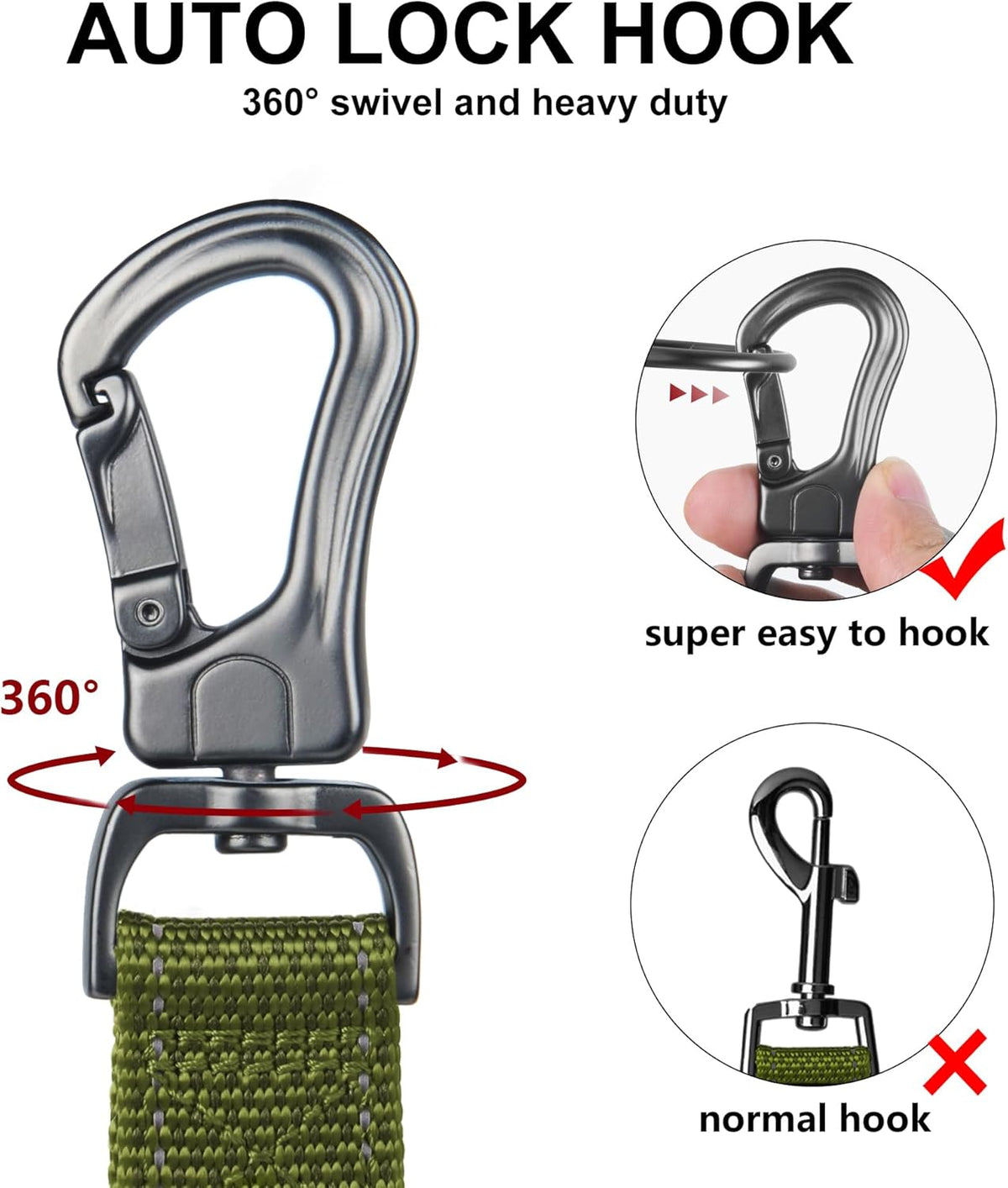 TwoEar 5FT 1IN Strong Green Dog Leash with 2 Padded Handles, Traffic Handle Extra Control