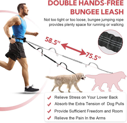 Hands Free Dog Leash, Waist Leash for Dog Walking 2 Dogs, Double Dog Leash for Two Dogs with Padded