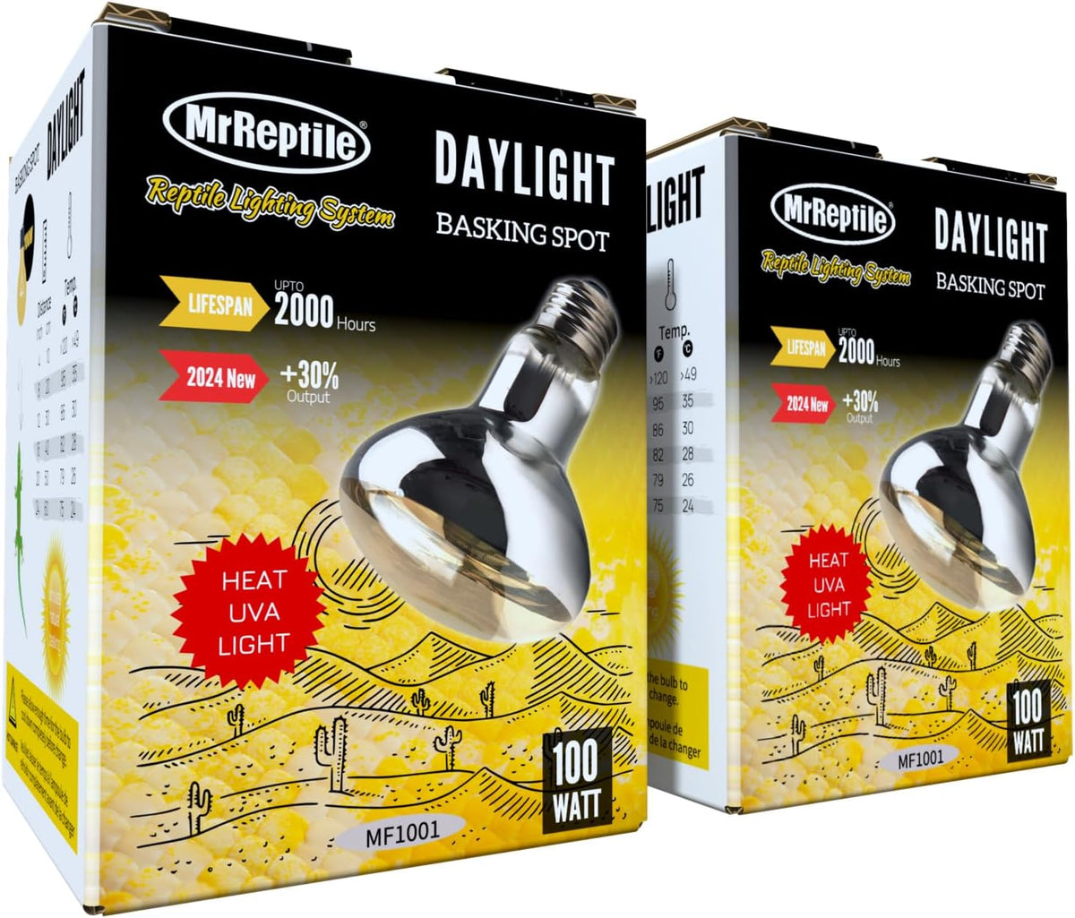 MRREPTILE Reptile Heat Lamp Bulbs, 2-Pack 100W Daylight Basking Bulbs, Reptile Basking Lamps