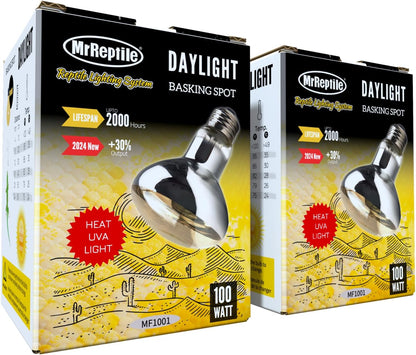 MRREPTILE Reptile Heat Lamp Bulbs, 2-Pack 100W Daylight Basking Bulbs, Reptile Basking Lamps