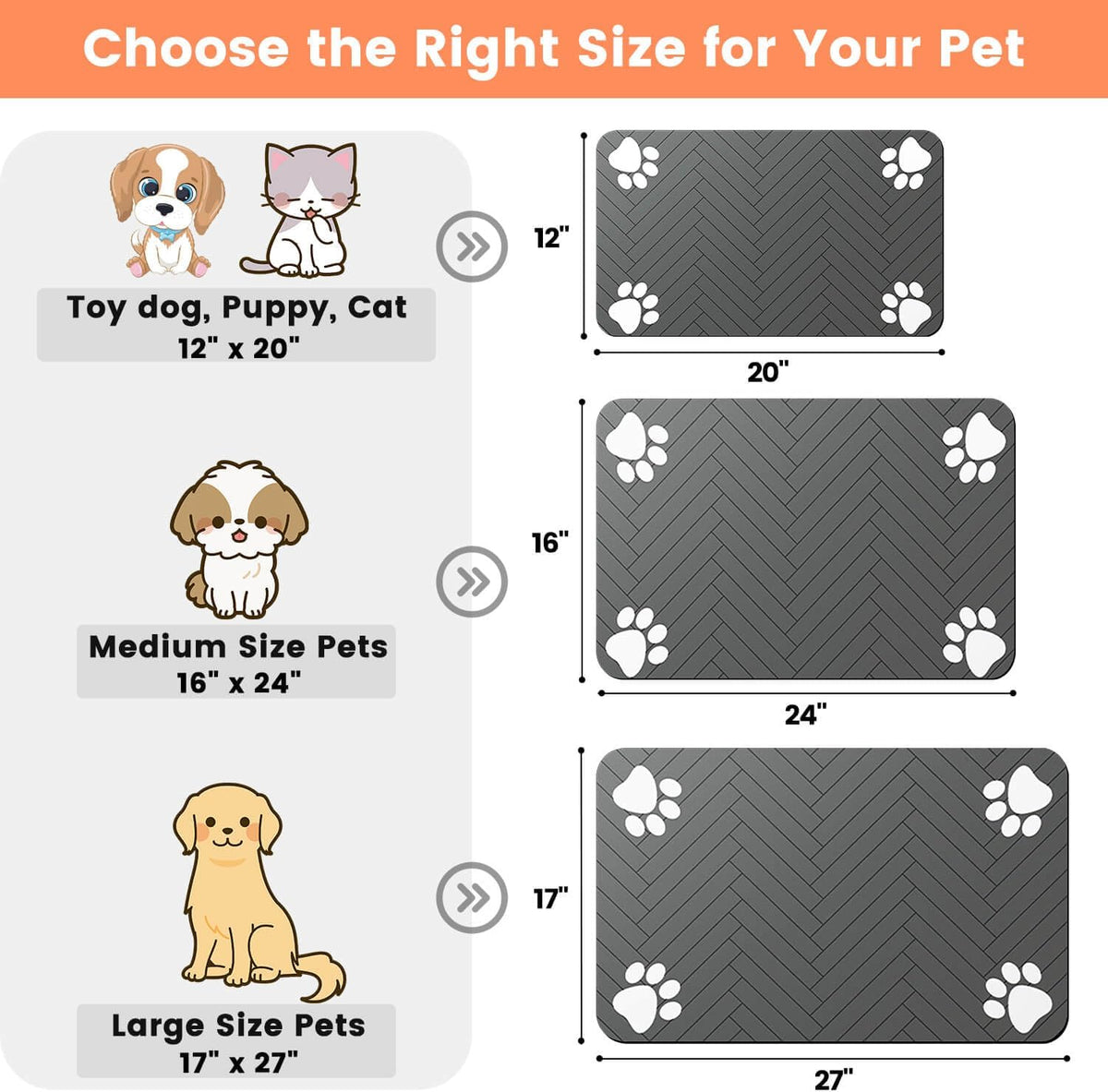Pet Feeding Mat-Absorbent Pet Placemat for Food and Water Bowl, with Waterproof Rubber Backing