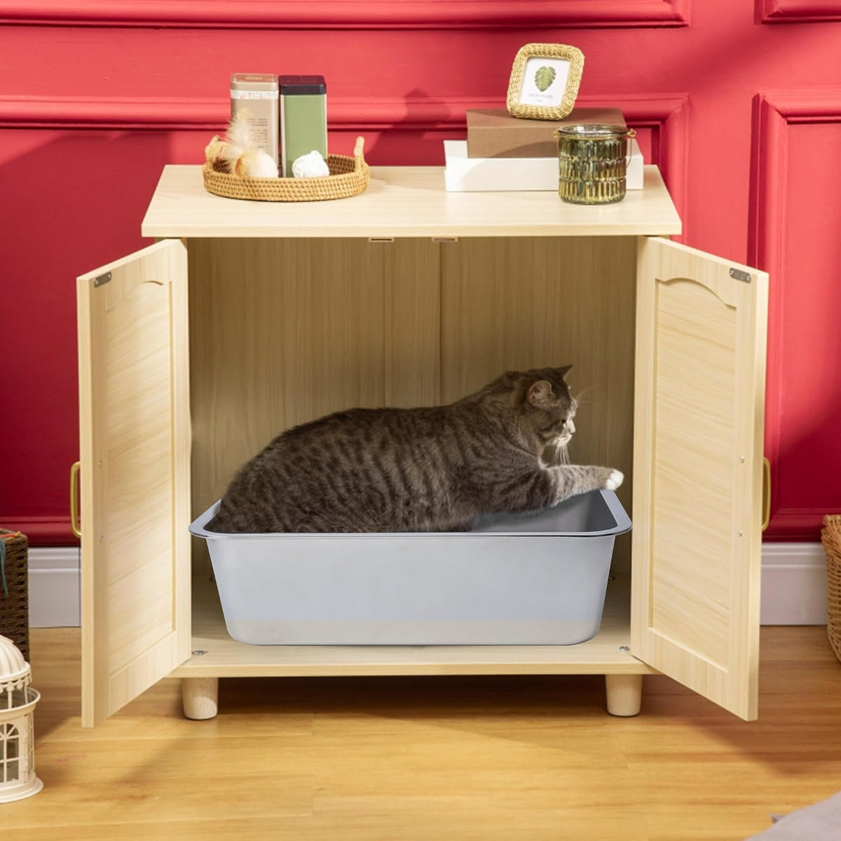 Stainless Steel Litter Box 2 Pack，Metal Litter Box Easy to Clean,Cat Litterbox Supplies for Kitten