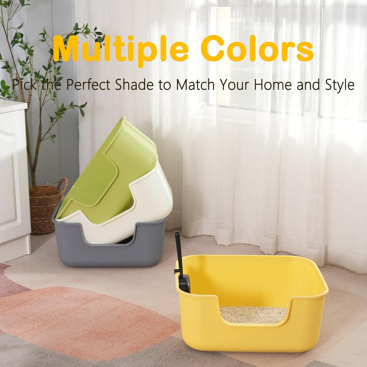 Large Cat Litter Box with High Sides,Cat Boxes for Indoor Cats,Cat Litter Pan for Kitty,Litter Box