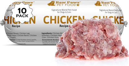 Raw Paws Signature Blend Pet Food for Dog & Cats - Chicken Recipe, 1-lb Rolls (10 Pack) - Frozen