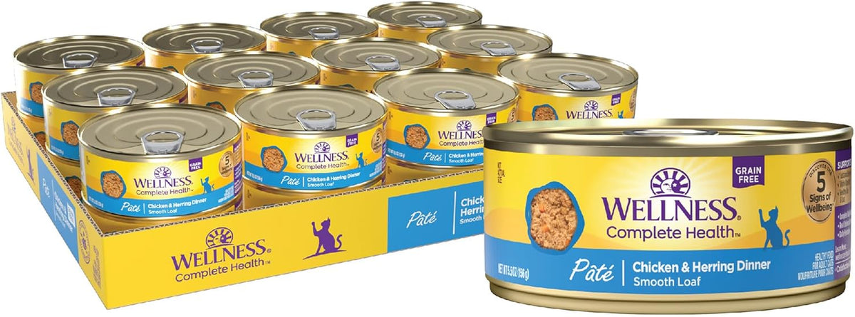Wellness Complete Health Pate Adult Wet Cat Food, Natural, Protein-Rich, Grain Free, 5.5 Ounce, 24