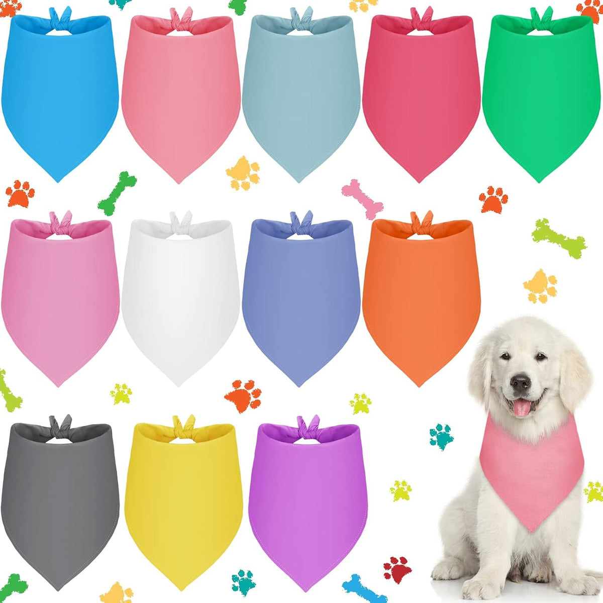 Frienda 12 Pcs Plain Dog Bandanas Blank Puppy Adjustable Triangle Solid Color Dog Bandanas