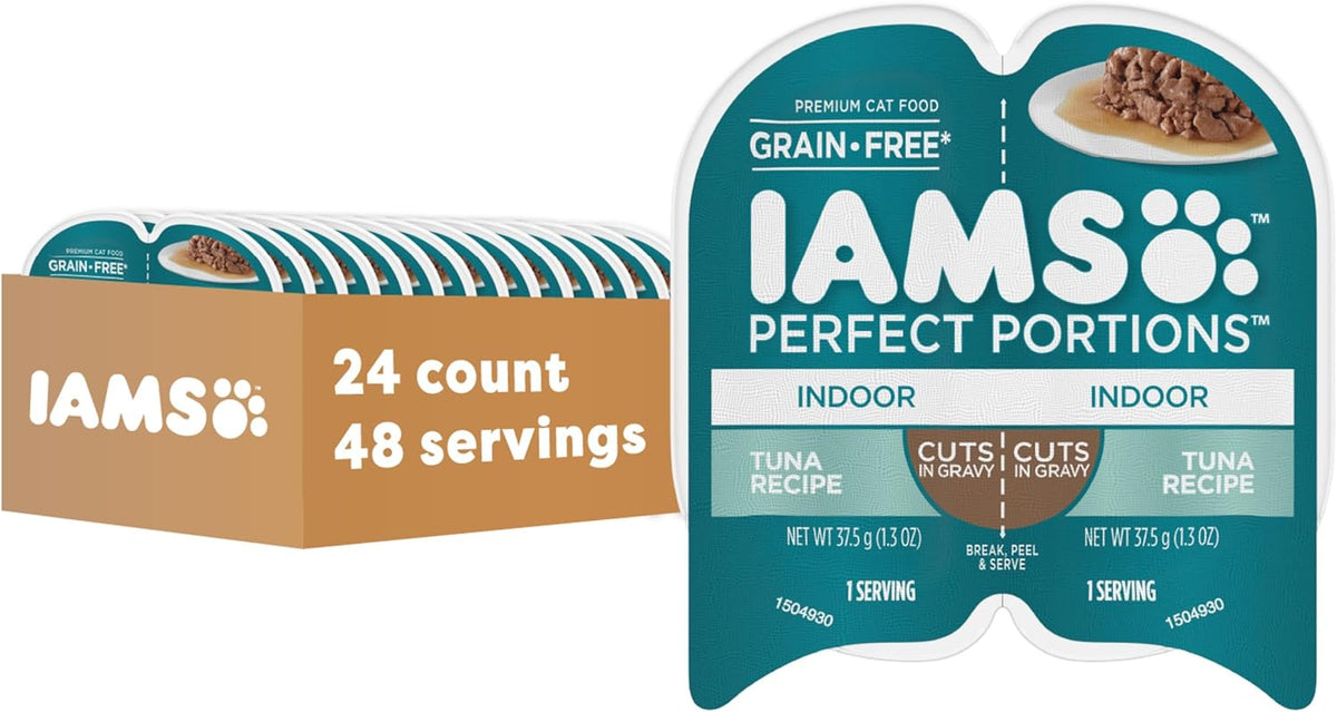 IAMS Perfect Portions Indoor Adult Wet Cat Food Cuts in Gravy, Tuna Recipe, 2.6 oz. Easy Peel