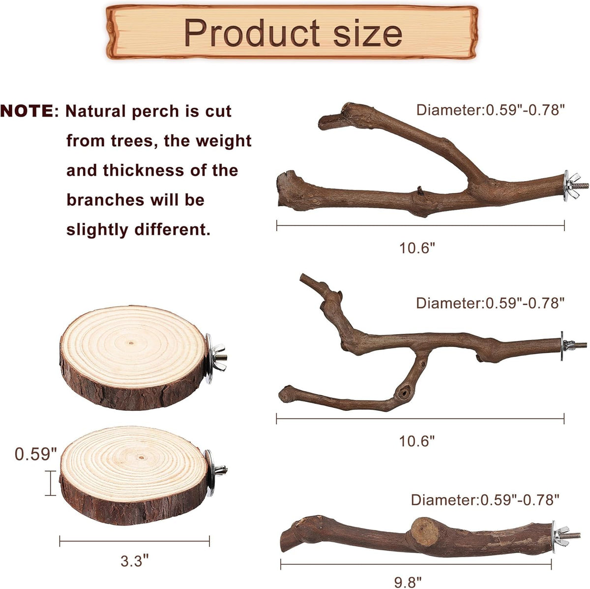 Mogoko 5PCS Bird Perch Natural Wood Grape Stick Stand, 3 Grape Stick Paw Grinding Fork Parakeet