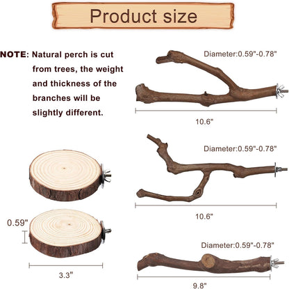 Mogoko 5PCS Bird Perch Natural Wood Grape Stick Stand, 3 Grape Stick Paw Grinding Fork Parakeet