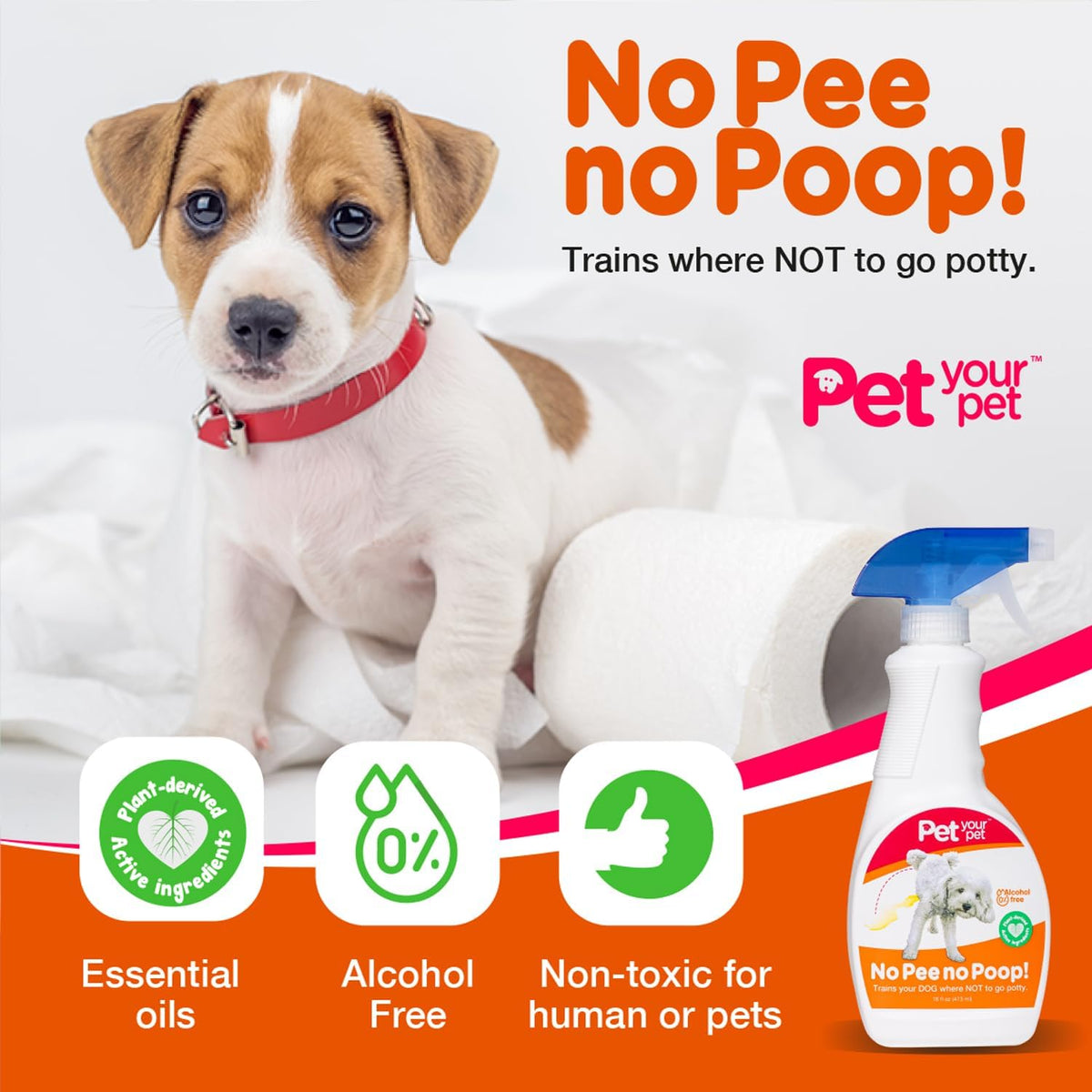 No Pee No Poop Dog Potty Training Spray, 16 Fl Oz – Non-Toxic Dog Spray to Prevent Peeing and